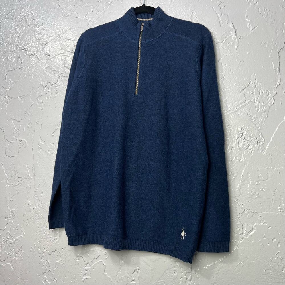 Smartwool Mens Quarter Zip Knit Sweater Navy Blue Merino Wool Size M Layering